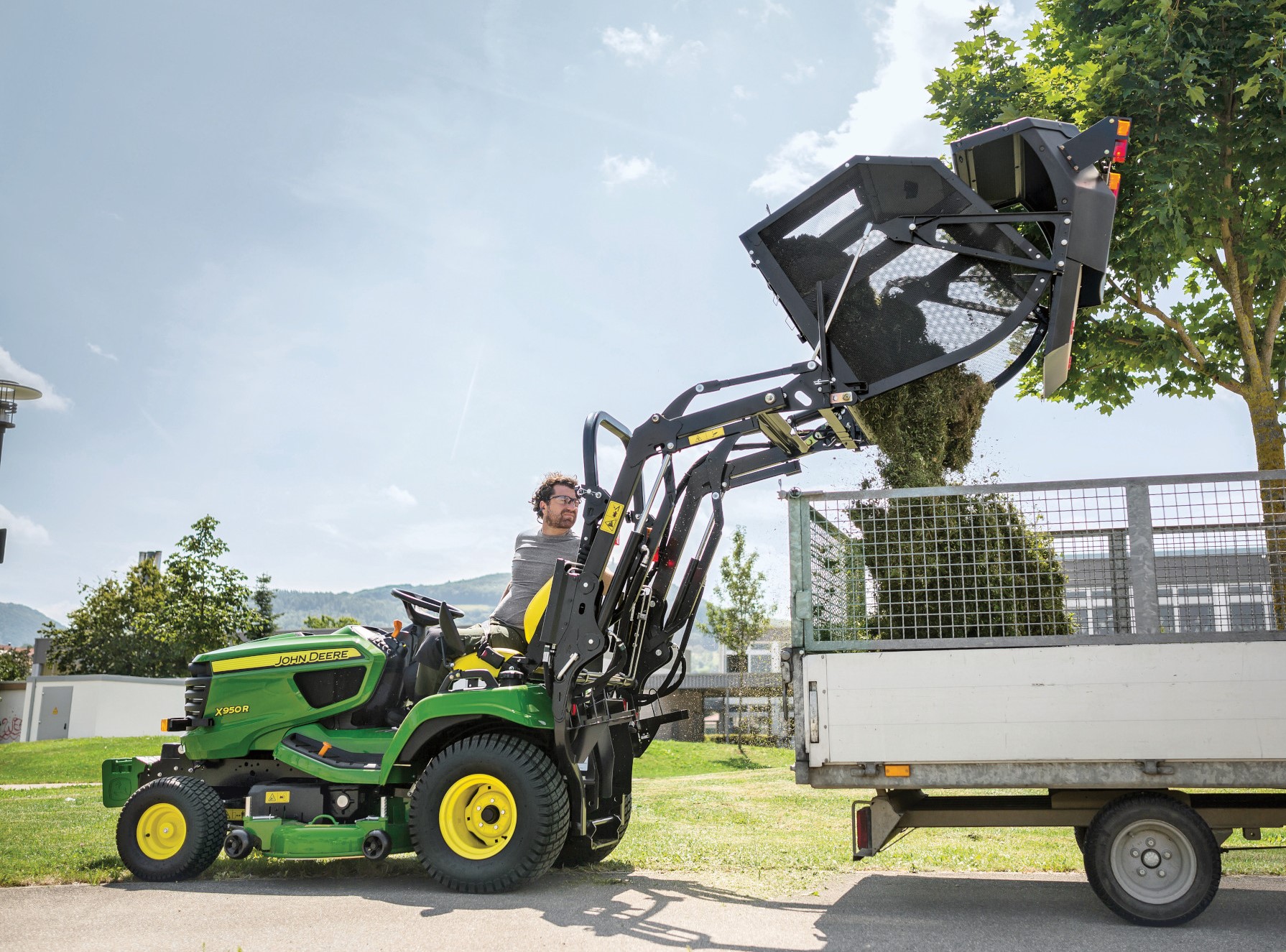 The John Deere X950R commercial mower with hi-tip collector