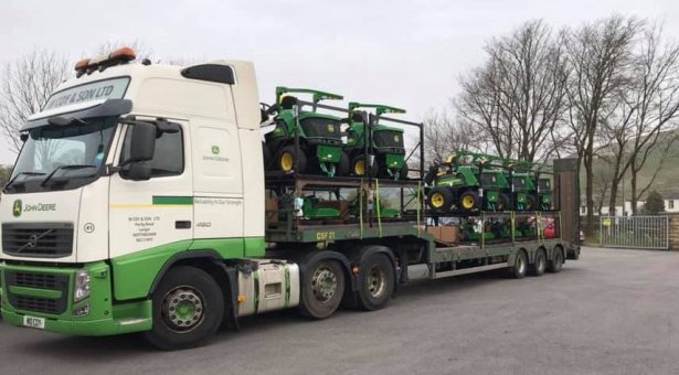 A fleet John Deere 1580 front mowers arrive into stock